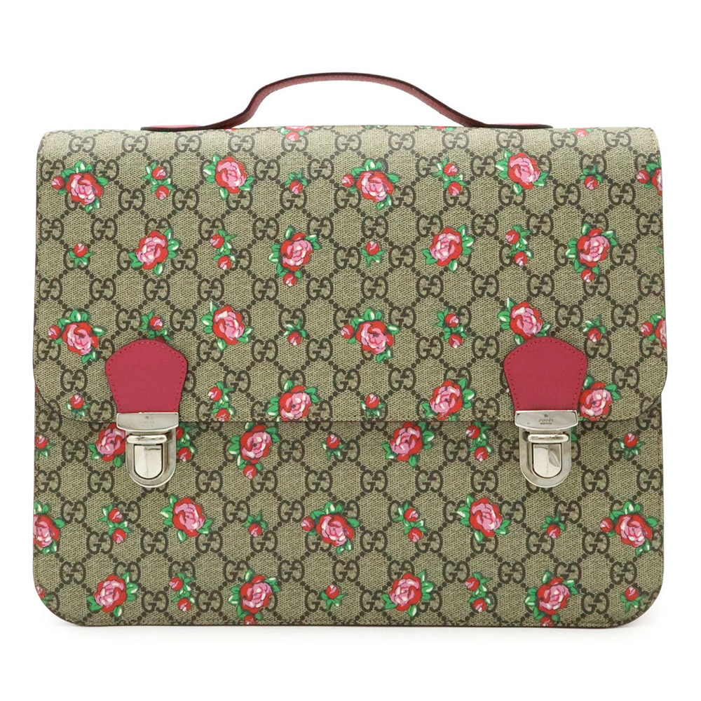 Gucci GG Supreme Floral Backpack Leather Beige Cream Pink Multicolor